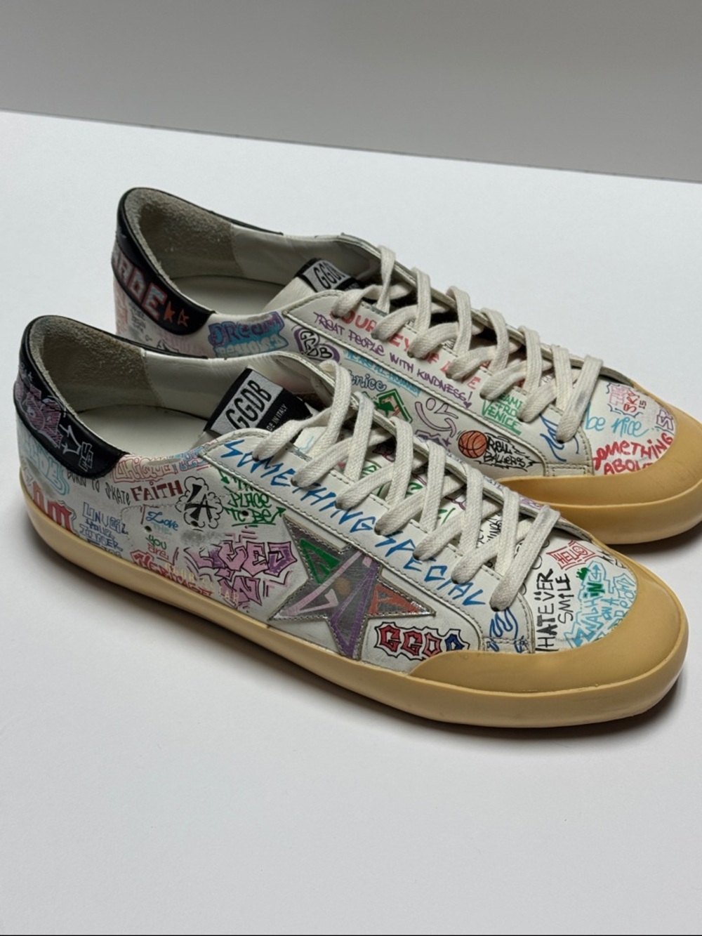 Golden Goose White Multicolor Graffiti Low-Top Sneakers